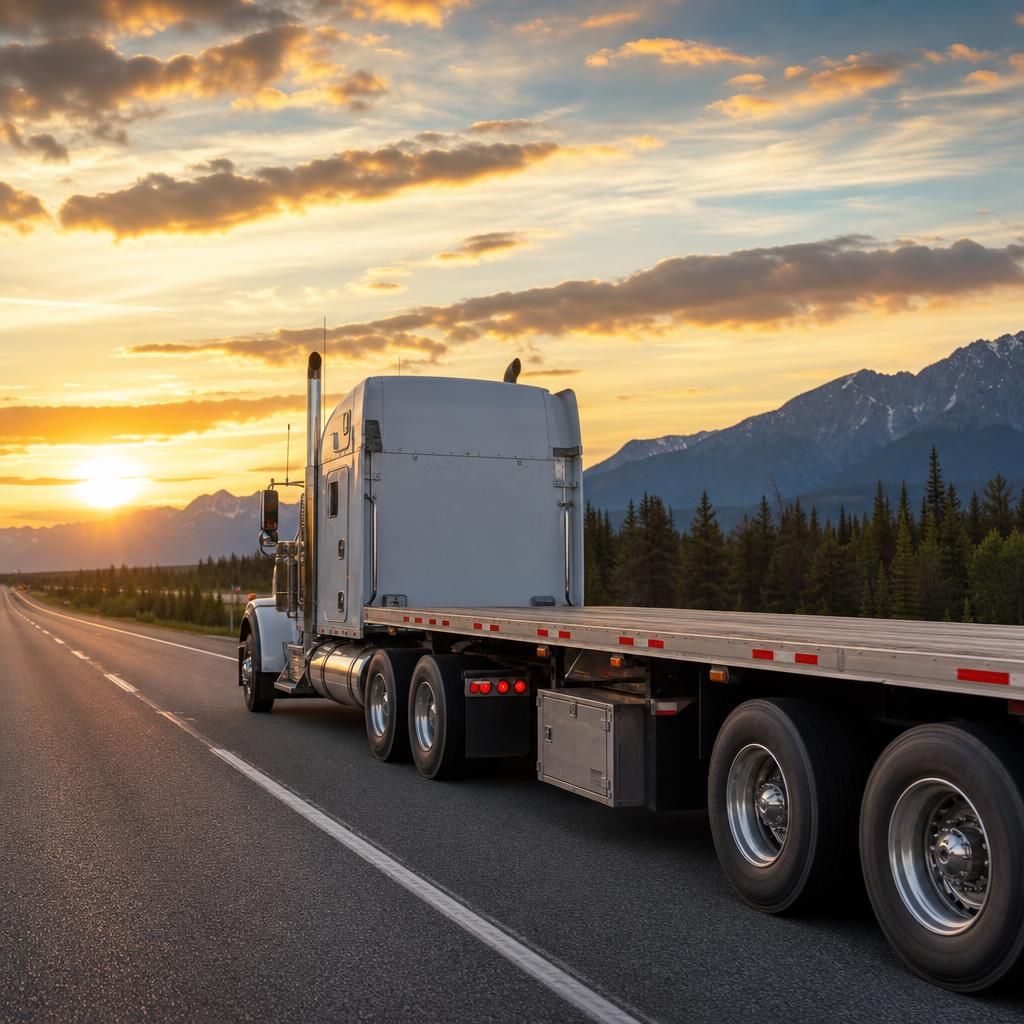 Flatbed tractor-trailer on a Canadian highway