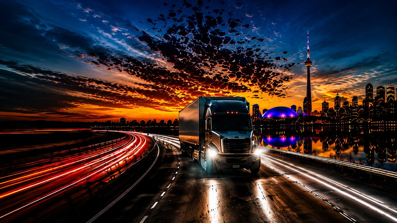 Fleet of trucks on the highway