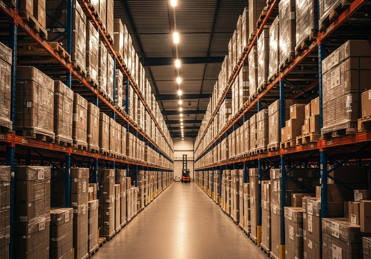 Palletized freight in a warehouse ready for shipment